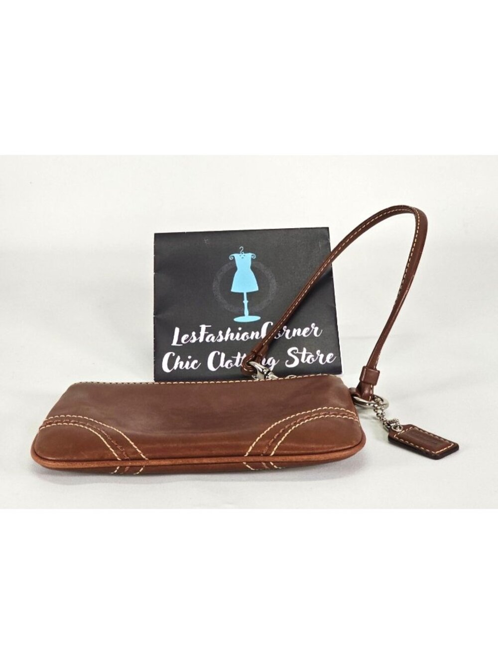 Coach Women's Dark Brown Leather Corner Zipper Wristlet Small 2087 - Picture 8 of 10